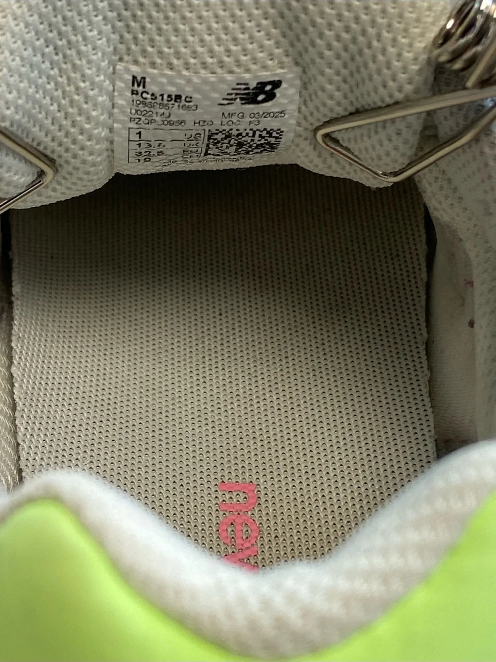 New Balance 515 Classic Kids Sneakers White Pink Lime Size 1